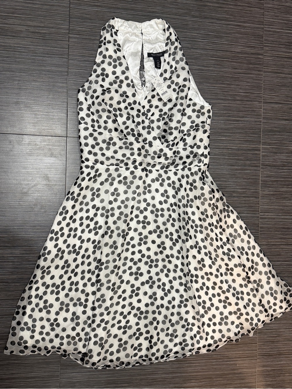 White House Black Market White and Black Polka Dot Sleeveless Wrap Dress